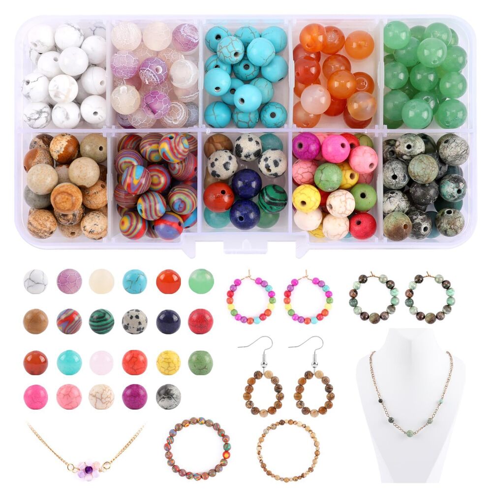 2059 230 pcs Natural Stone Beads for Jewelry Making, Genuine Gemstone Round
